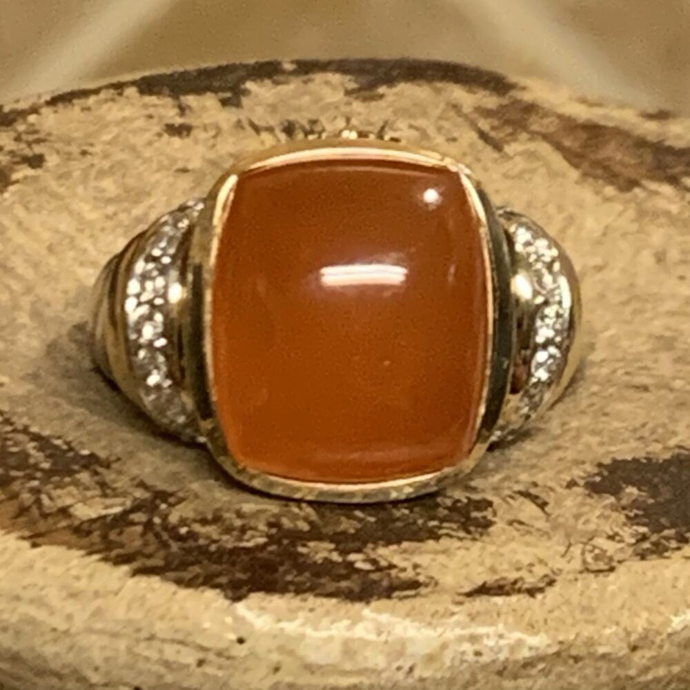 David Yurman Carnelian and Silver Ring with Pavé Accents